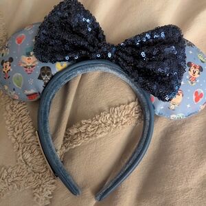 Blue Sequin Bow Mouse Ears Headband